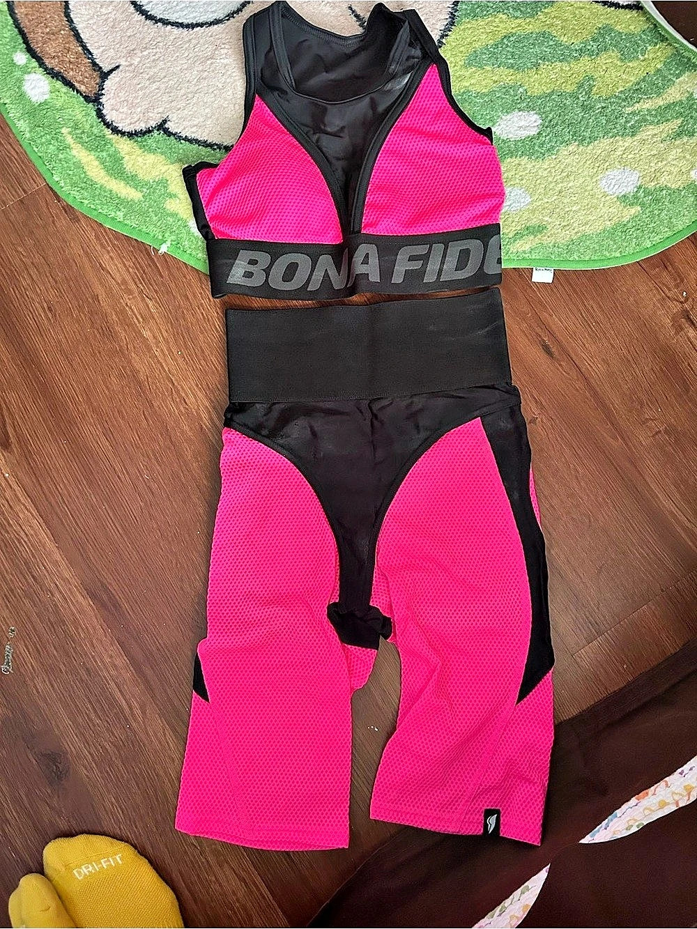 Bona Fide Pink & Black Athletic One-Piece Size Small